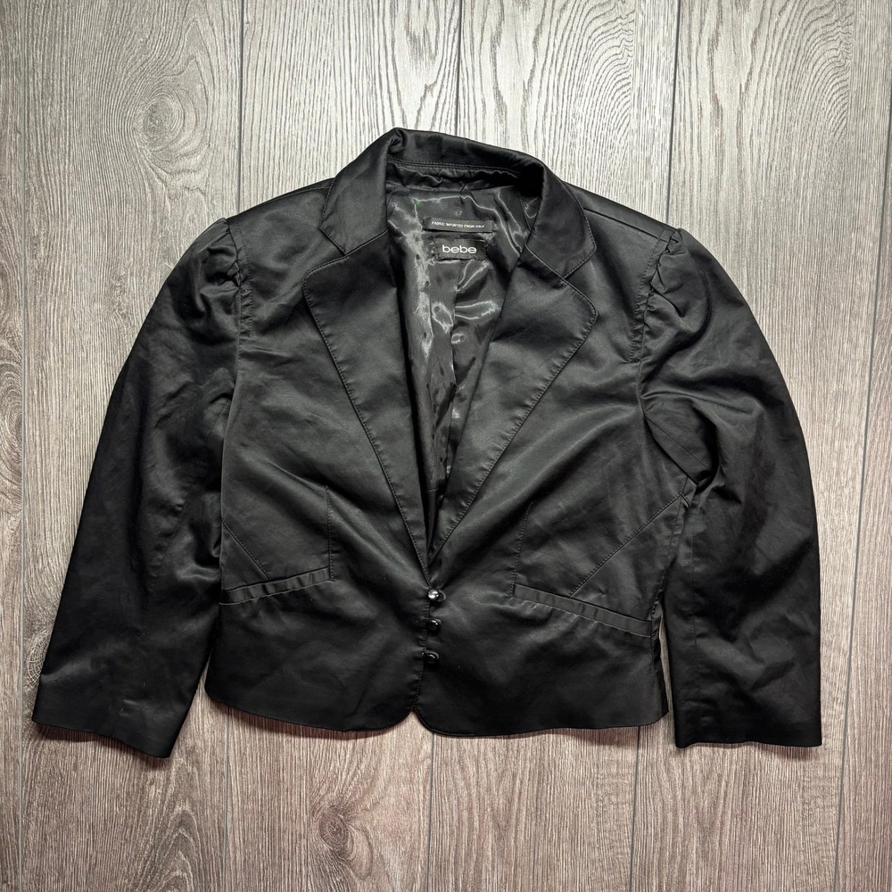 Bebe Black Italian Fabric Puffed Shoulder 3-Button Blazer Jacket Y2K 106BQ101
